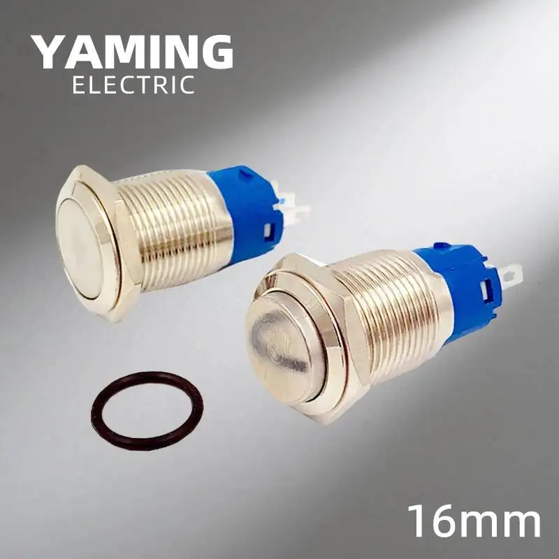 

5 шт. 16 мм 3-контактные самоблокирующиеся металлические кнопочные переключатели с фиксацией, водонепроницаемые, для автомобильных систем и домашнего использования, с высокой/плоской головкой