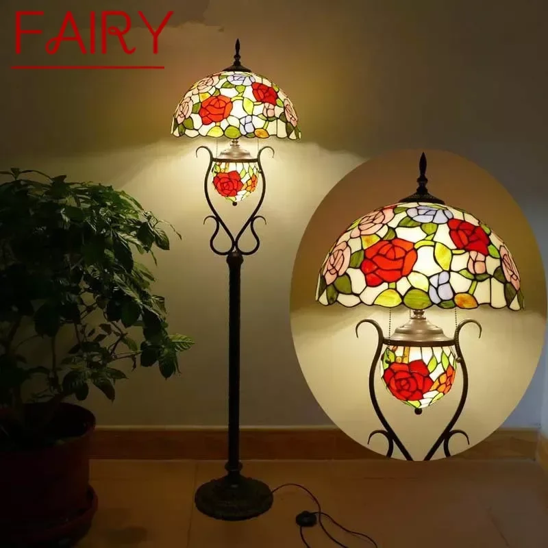 

FAIRY Tiffany Floor Lamp American Retro Living Room Bedroom Lamp Country Stained Glass Floor Lamp