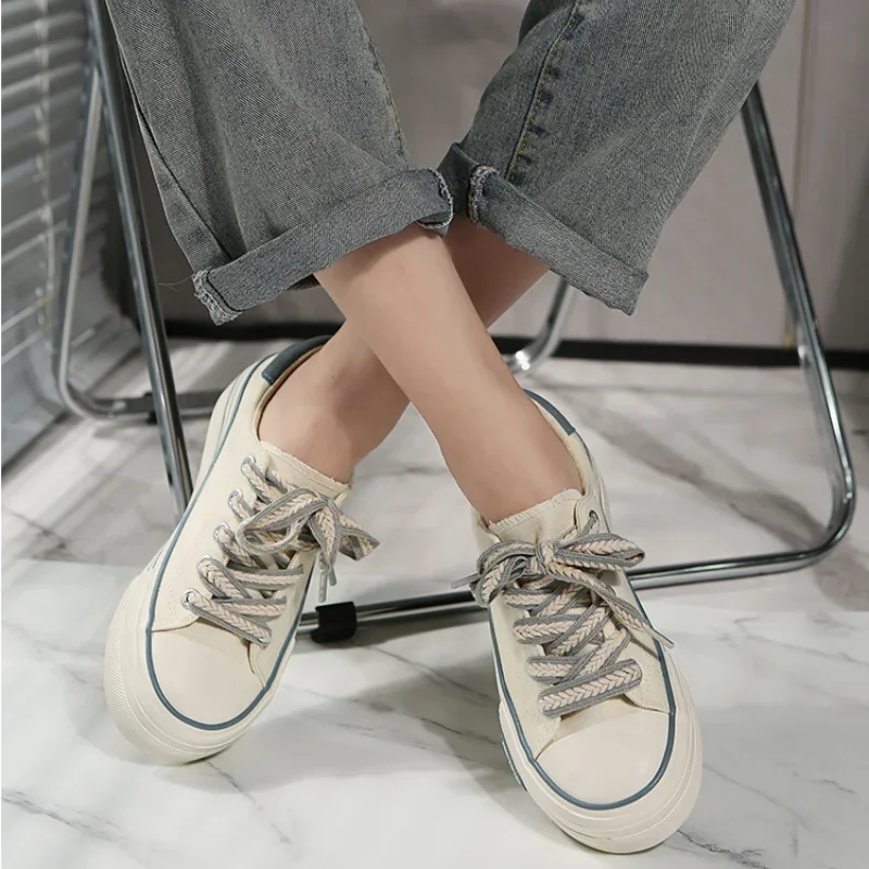 2024The New Thick Sole Canvas Shoes Casual Sneakers Thick Sole Women\'s Shoes Women\'s Sneakers Height Increasing Luxury Shoes