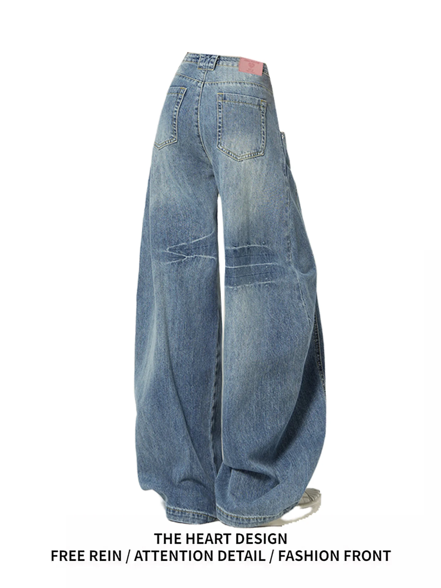 

Retro American High Waist Wide Leg Blue Jeans Women's Loose Fit Faionable Knife Trousers Autumn New Sle Streetwear