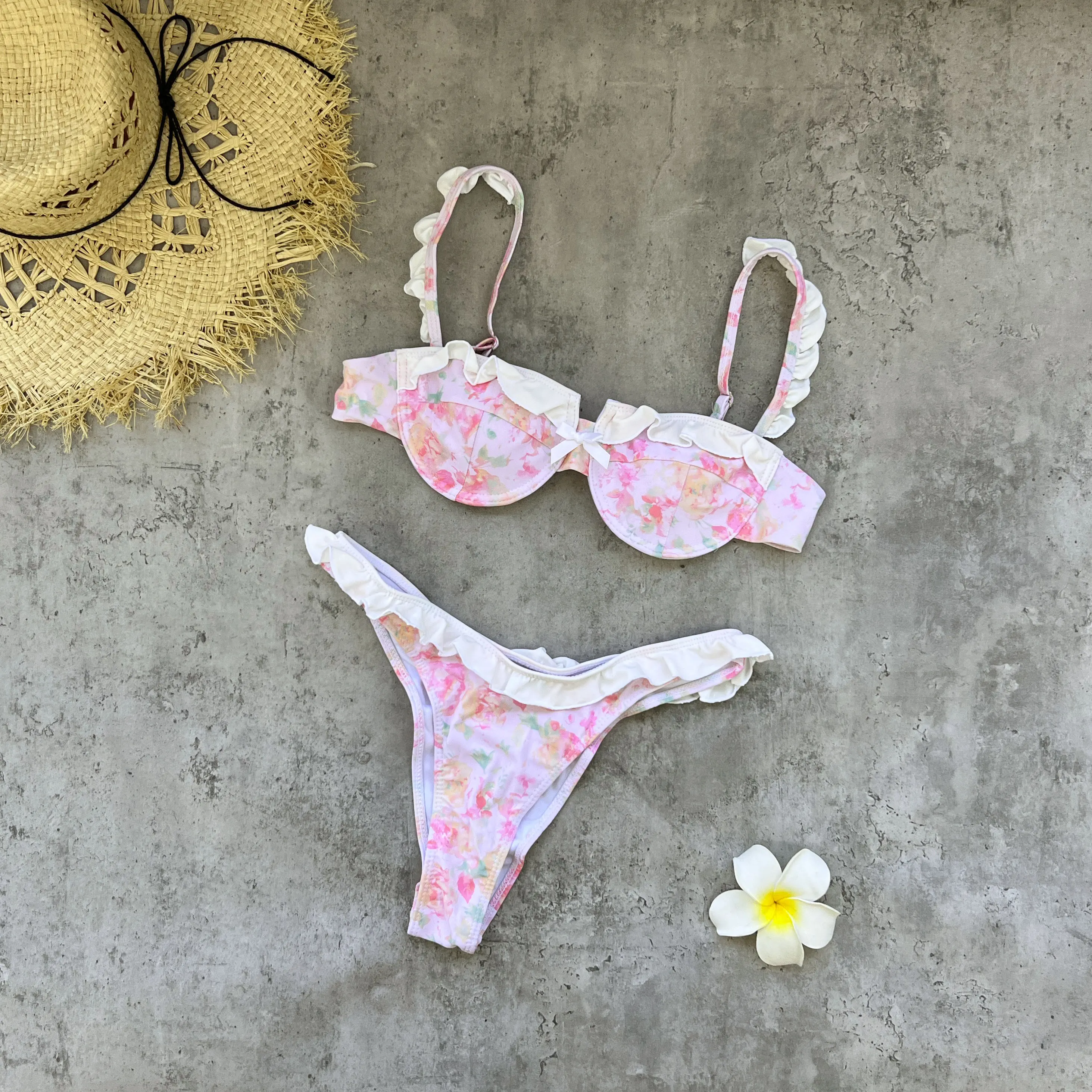 Underwire Lettuce Trim Bikini 2026 New Women Swimsuit Sexy Lady Printed Adjustable Biquini Bathing Suit Mujer Beachwear Swimwear