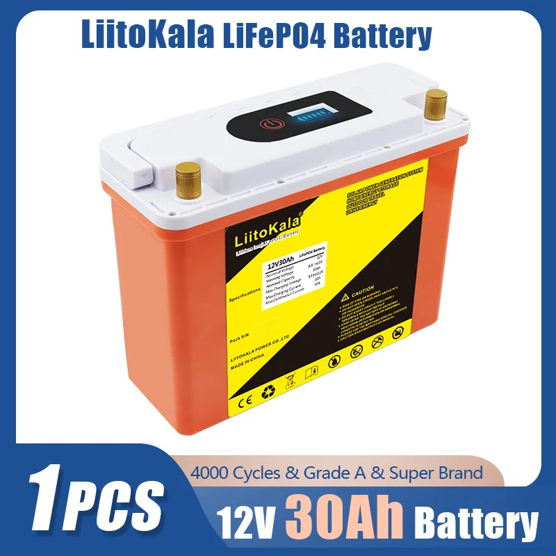 LiitoKala 12V/12.8V 50Ah 30Ah 40Ah 60Ah/90Ah LiFePO4 Battery Campers Waterproof Golf Cart Battery Off-Road Off-grid Solar energy