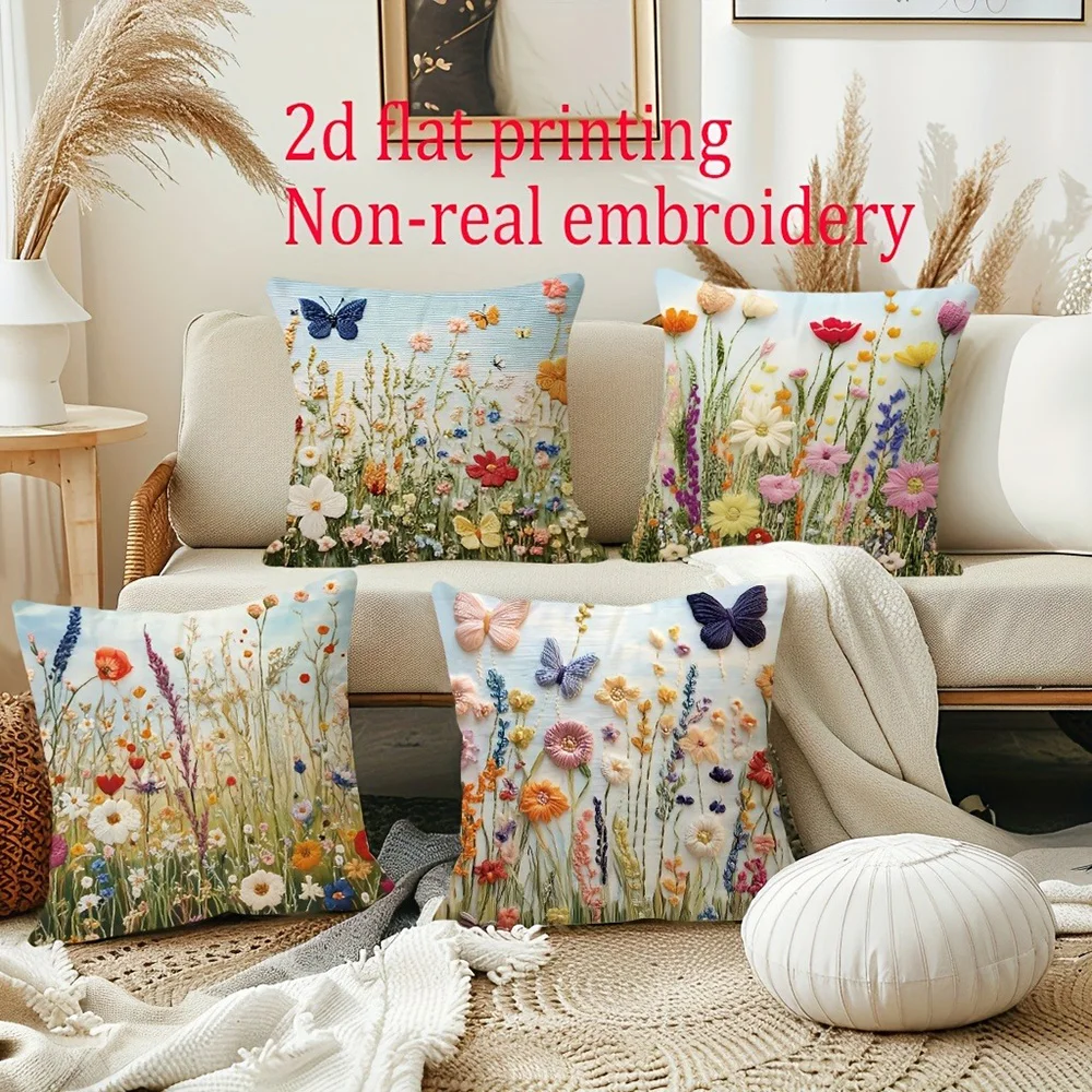 Kurzplüsch-Kissenbezug mit Blumenmotiv und Schmetterlingen – Verleihen Sie Ihrem Zuhause einen Hauch von Natur! Sofakissen co