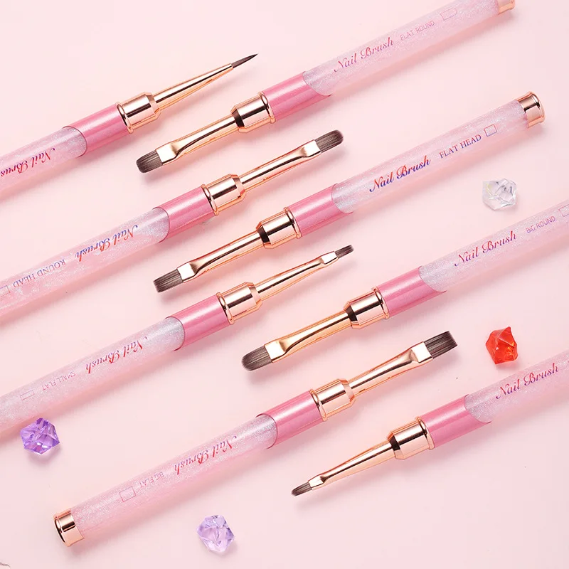 1/6PCS Rosa Nagel Pinsel Set Nail art Linie Malerei Pinsel Kristall Acryl Dünne Liner Zeichnung Stift Maniküre werkzeuge UV Gel