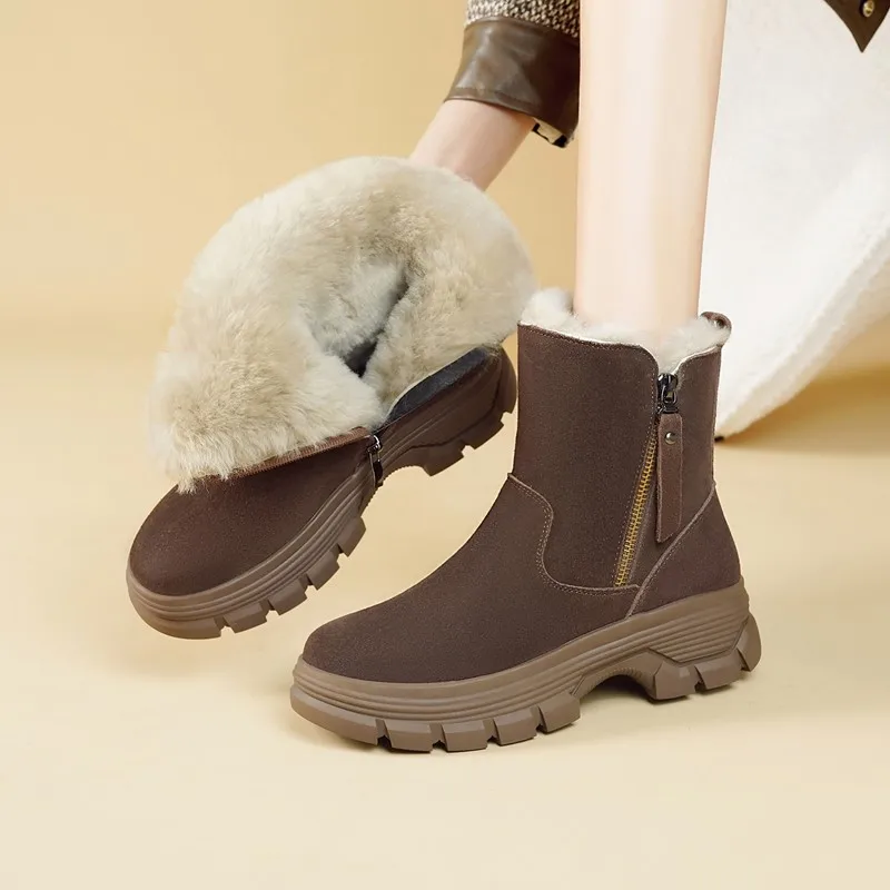 

AIYUQI Women's Snow Boots Genuine Leather 2025 New Suede Winter Boots With Thick Wool Non-Slip Large Size Short Boots For Women