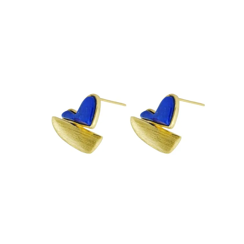

S925 silver irregular lapis lazuli turquoise citrine love earrings fashion simple trend versatile women's earrings