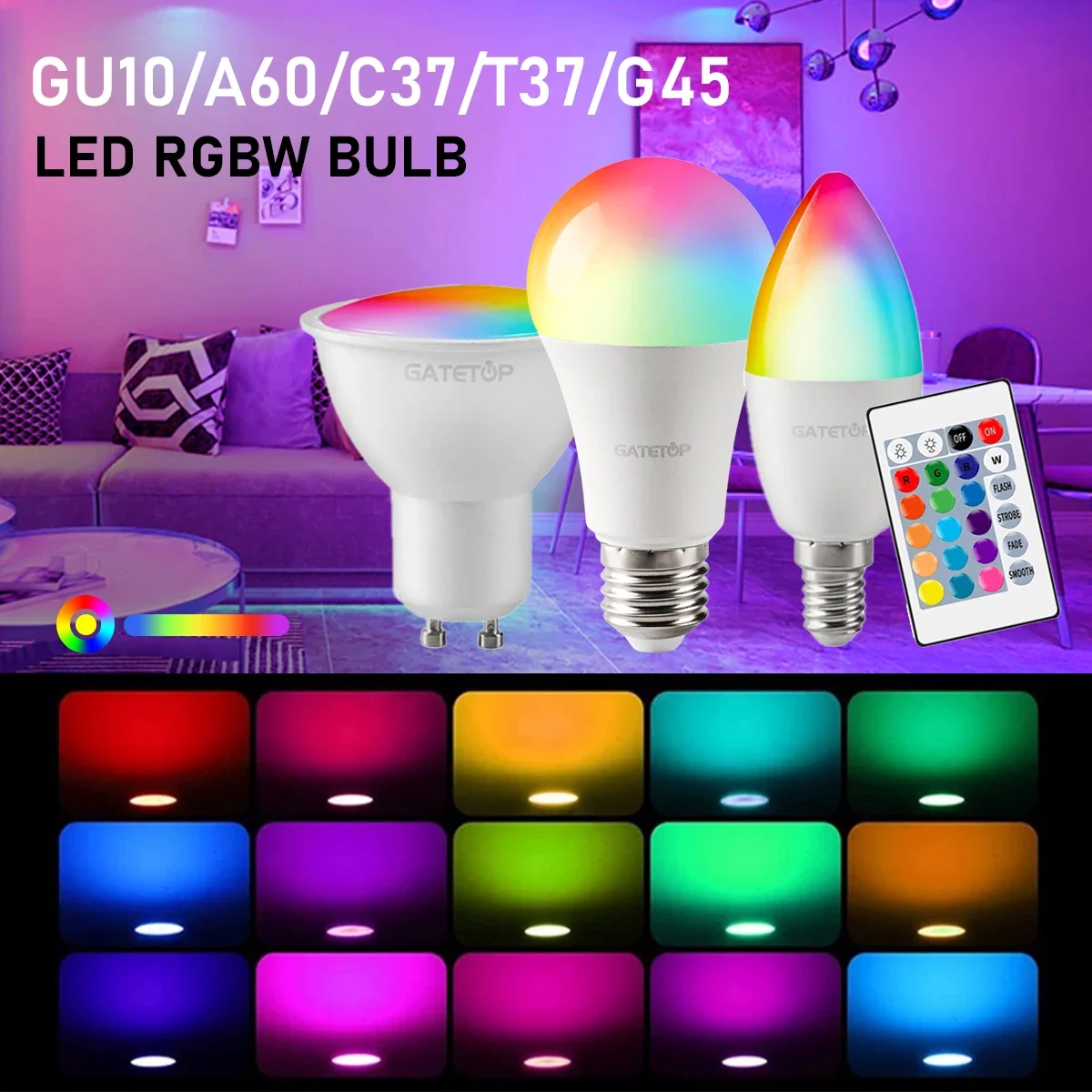 LED Spotlight Smart RGBW Bulb AC100-240V infrared Remote Control Bulb color light dimming suitable for family holiday parties