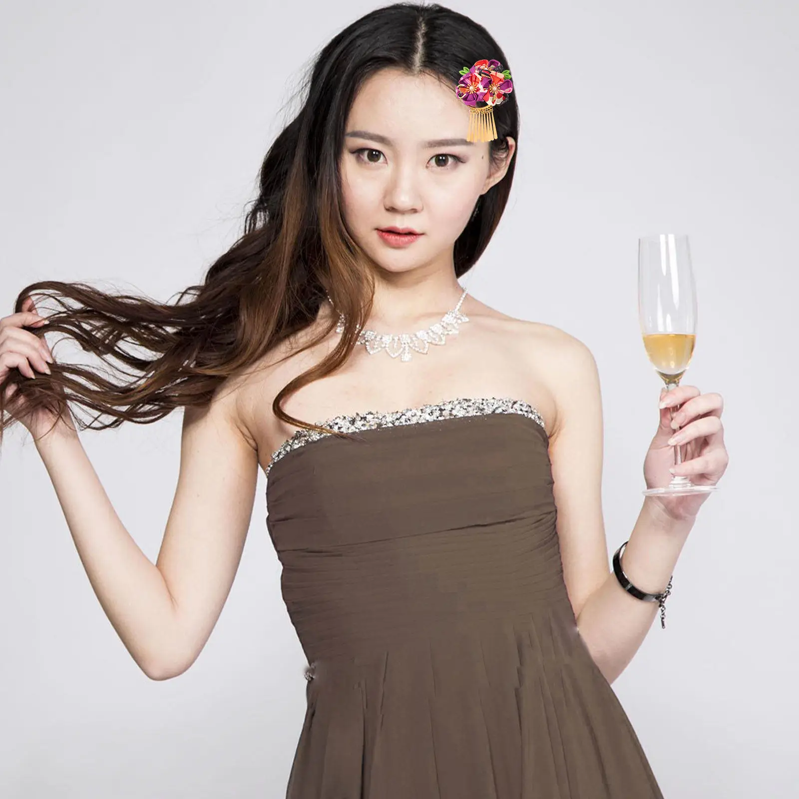 

Purple Japanese Style Flower Hair Clip Hanfu Tassel Hairpins Floral Barrette for Traditional Clothes Kimono Photography Wedding