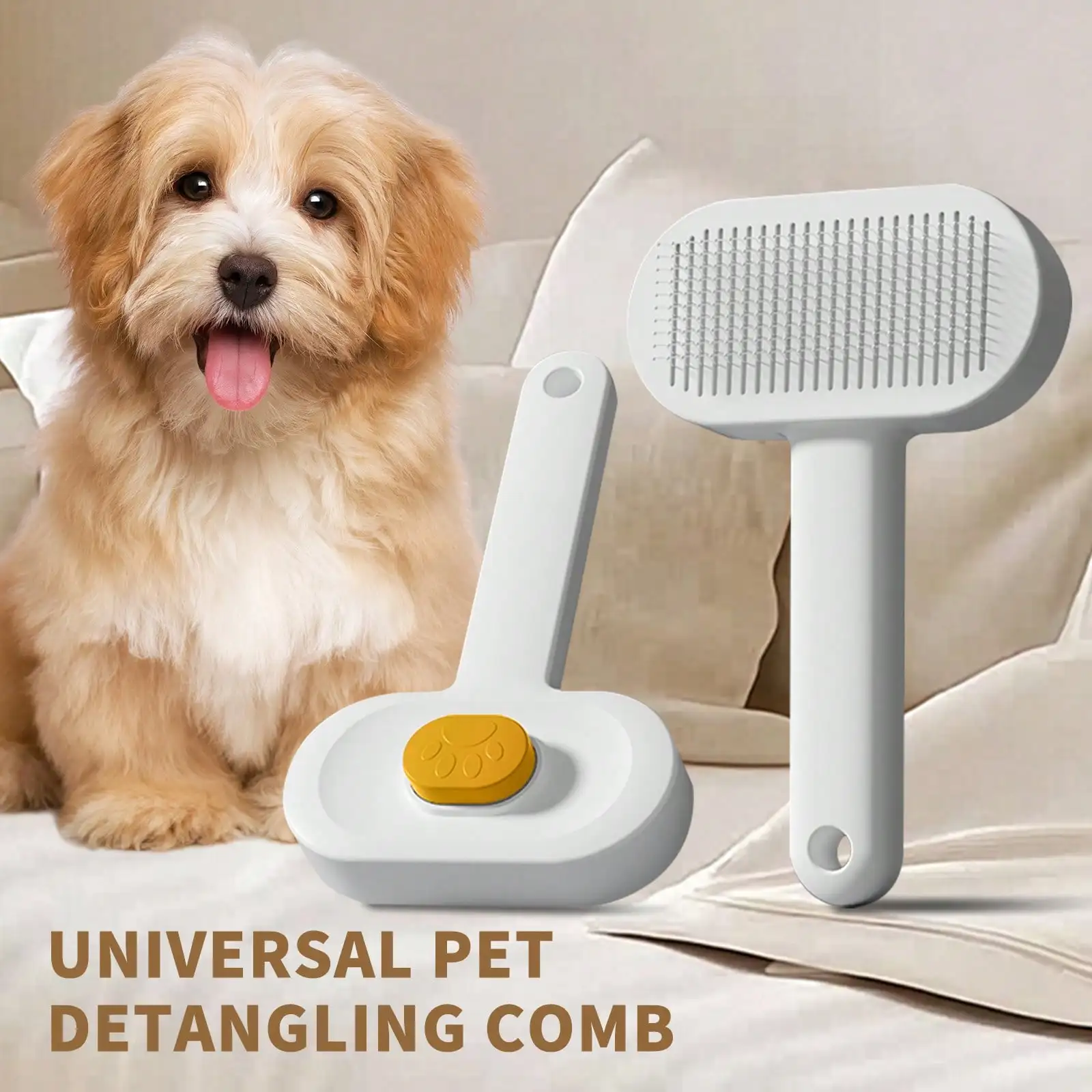 Pet Cat Hair Removal Massage Needle Comb - Multi-Functional Cleaning CombSelf-Cleaning Cat Brush With Curved Stainless Steel Teeth – Gentle Pet Grooming Tool For Shedding, Massage & Hairball Prevention