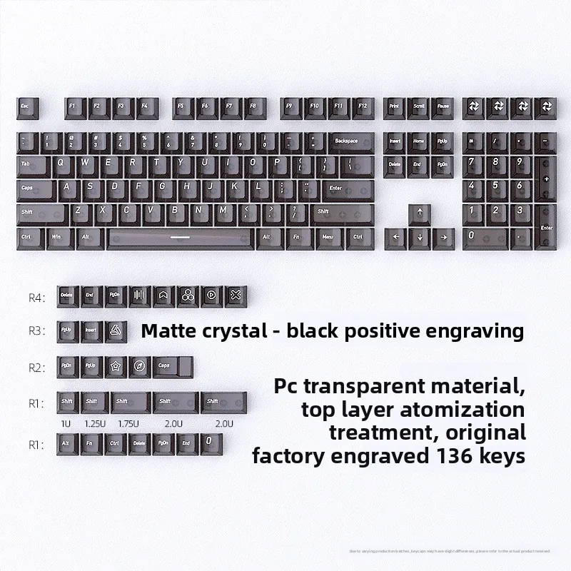 Frosted Crystal Keycaps PC Original Profile 136 Keys Full Set Front Printed DIY for Mechanical Keyboard