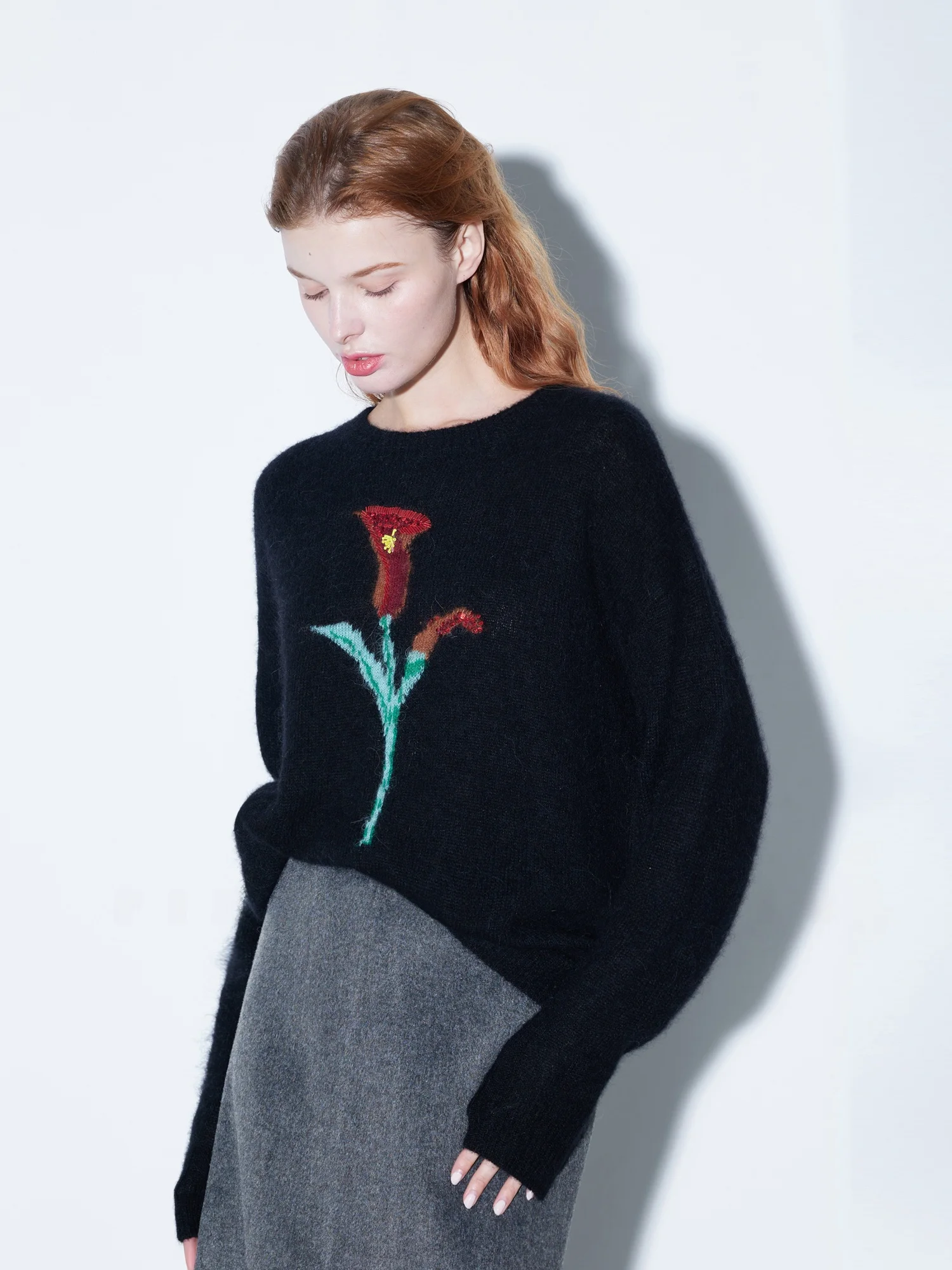 

Finocci Winter Original Handmade Embroidery Camel Hair Artistic Tassel Long Sve Warm Knit Sweater iny Sequin Layering Sle