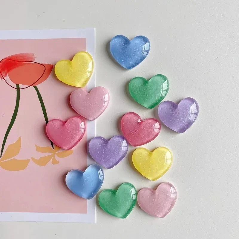 6Pcs Glitter Loving Heart Fridge Magnet Colorful Heart Magnetic Sticker for Photo Wall Message Board Home Decoration