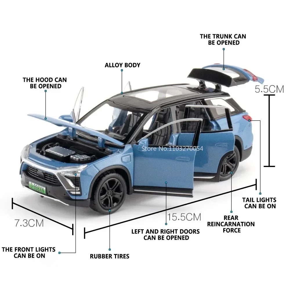 Suv-子供用合金車モデルのおもちゃ,新しいエネルギー車,音と光のシミュレーションを備えたダイキャスト,ギフトコレクション1:32,nio es8