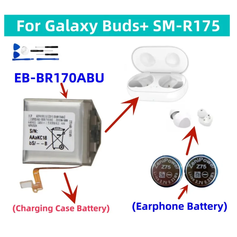 삼성 갤럭시 버드 버드 플러스 SM-R175 R175 이어폰 칸막이 헤드셋 배터리 Z75 Cp1454 EB-BR170ABU 용 새 배터리