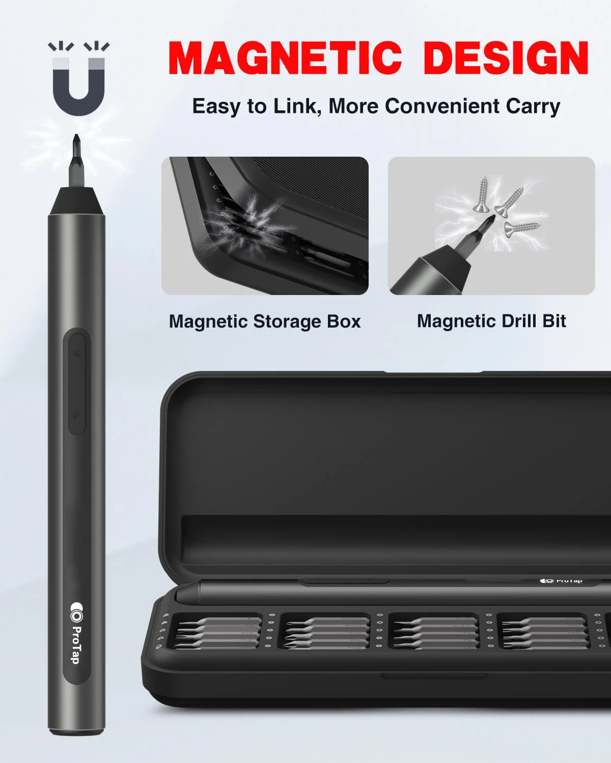 ProTap 25-in-1 Precision Electric Screwdriver Set USB Rechargeable Steel Bits Cordless Repair Multi-functional Power Tools