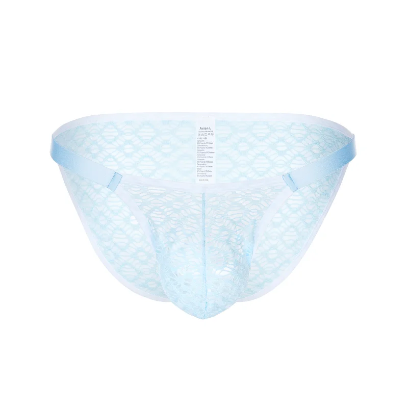 Men Sexy Panties Perspective Lace U Convex Pouch Underwear High Split Bikini Slip Low-Waist Transparent Briefs Calzoncillos