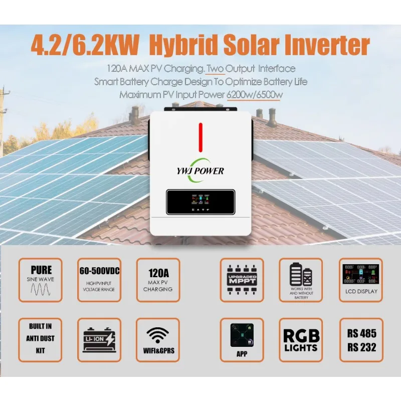 الهجين 4.2kw المزدوج الناتج العاكس للطاقة الشمسية 120A MPPT مايكرو العاكس محول نظام تخزين الطاقة النقية المنزل 60 هرتز تردد واي فاي #2
