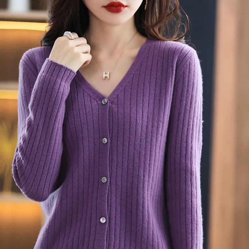 Cardigan Coat Women\'s Sweater V-Neck Spring Autumn New Soft Glutinous Temperament Knitted Sweater Loose High Waist Korean Versio