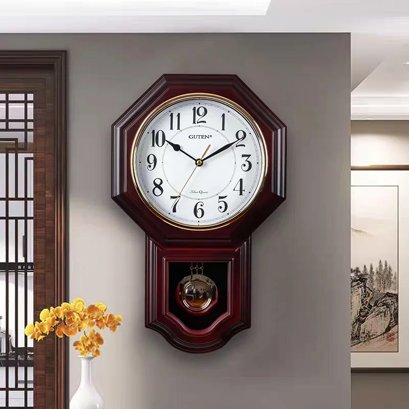 YFY Golden Bell Treasure Hourly Timer Clock Wall Clock Chinese Vintage Swing Wall Home Creative Wall-Mounted Silent Quartz