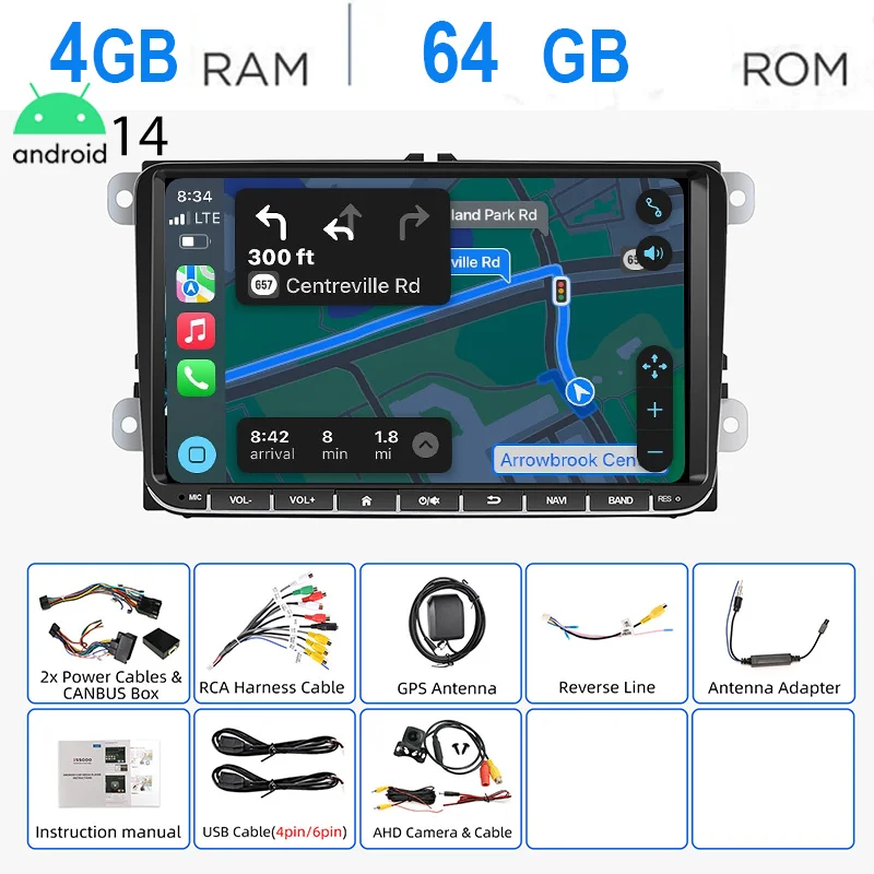 ESSGOO 9 "Autoradio Android14 4 + 64G 1 + 32G Voor VW Golf 5 6 Passat Polo Touran Tiguan Caddy EOS T5 SEAT SKODA Carplay WIFI RDS FM