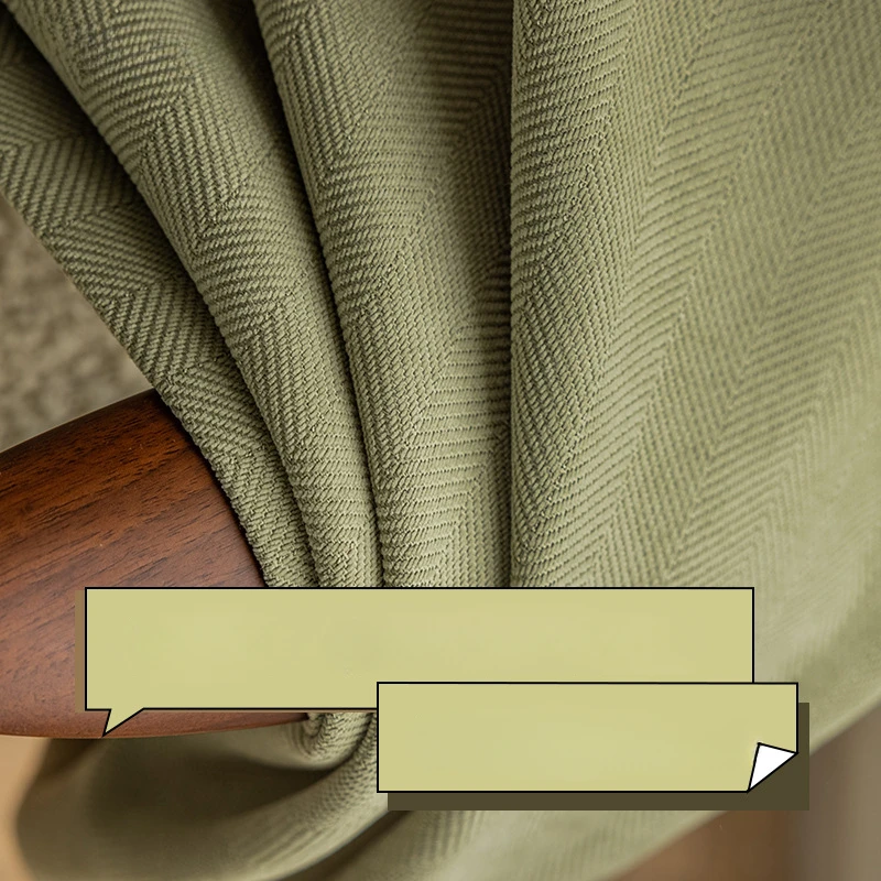 Matcha Green Chenille Herringbone Nica Curtains for Living Room Bedroom Dining Thickness Blackout Sunscreen Soundproof Simple