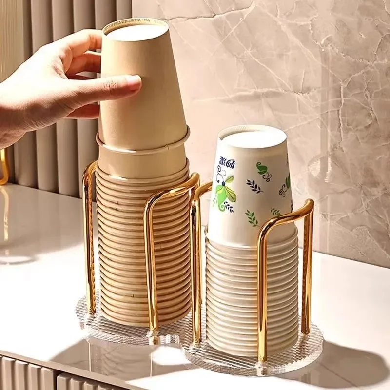 Luxury Disposable Cup Dispenser Holder, Water Tea Cups Storage Rack with Long Stick Mug Display Stand Home Organizer