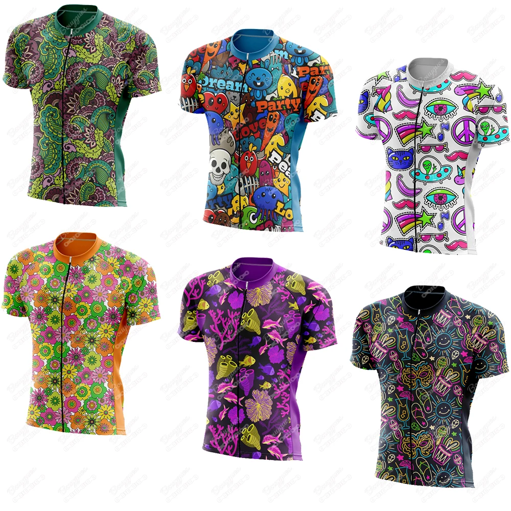 Padrão de cor camisa de ciclismo para homens manga curta reflexiva mtb maillot downhill pro equipe mountain bike roupas verão