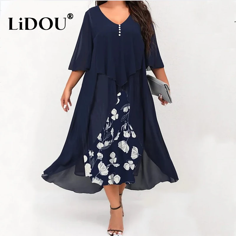 Spring Autumn Fashion Patchwork Vintage Plus Size Dress Woman Aesthetic Simple Print Oversized Elegant Chic Vestidos De Fiesta