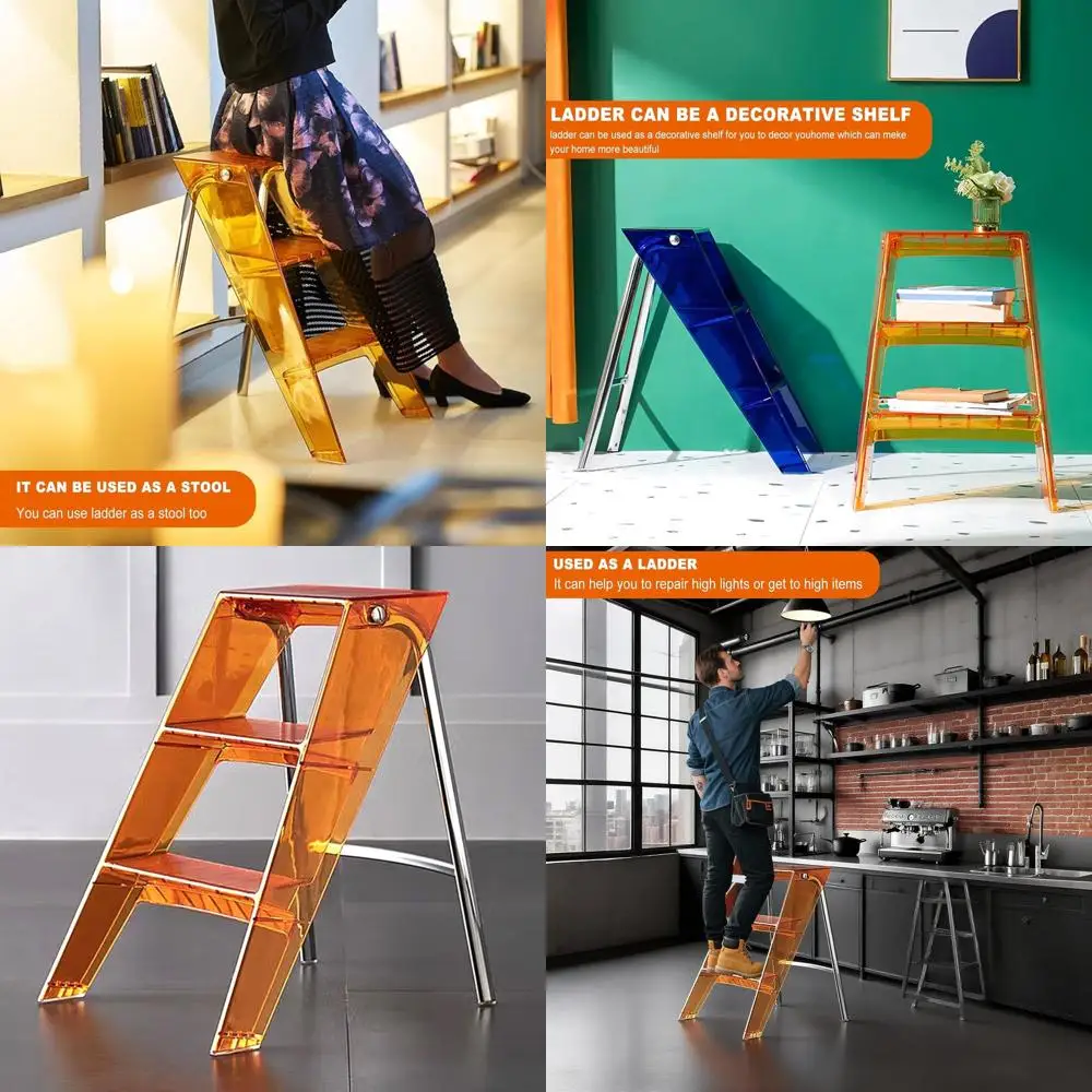 

Акриловая стремянка, 3-ступенчатая складная оранжевая стремянка для взрослых, декоративная современная табуретка для ног, полка для хранения цветов