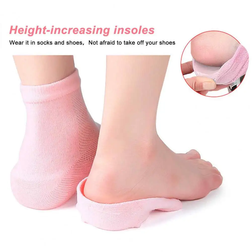 1 Pair Breathable Heel Cushion Inserts SEBS Height Increase Shock Absorbing Pads with Mesh Sleeve NonSlip Invisible Foot Lifters