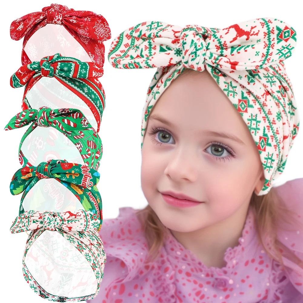 Sombreros navideños para niños, gorro para envolver la cabeza, bonito sello, gorro para bebé, niña, niño, accesorios de turbante