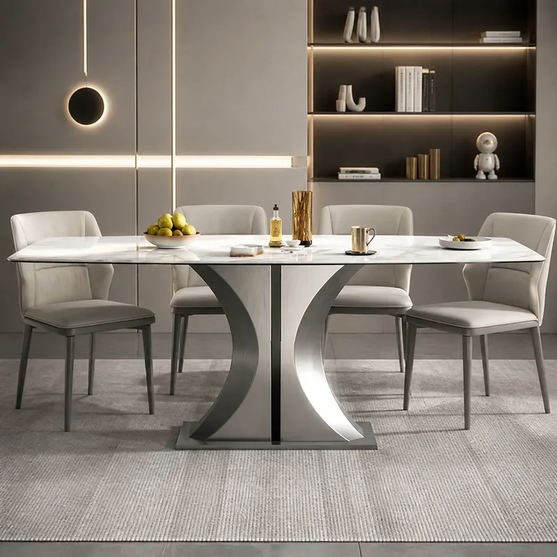 Italian Style Light Luxury Rock Slab Dining Table Set with Baylor Chairs Rectangular Moran Purple Small Apartment Household