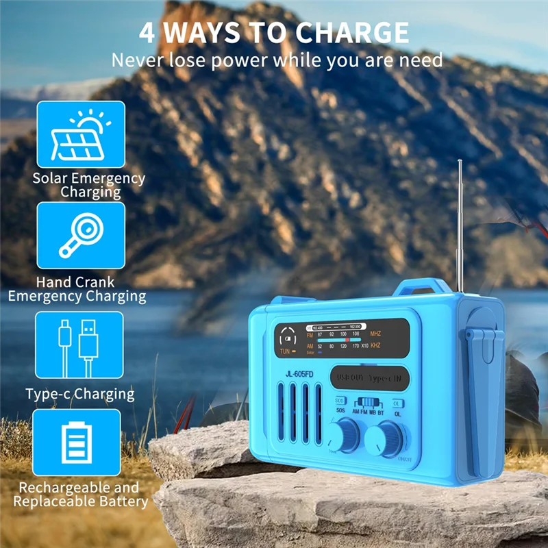 ABSQ-Multifunctional Solar Hand Crank Radio Portable AM/FM/NOAA Radio Bluetooth Speaker With LED Reading Lamp For Outdoor