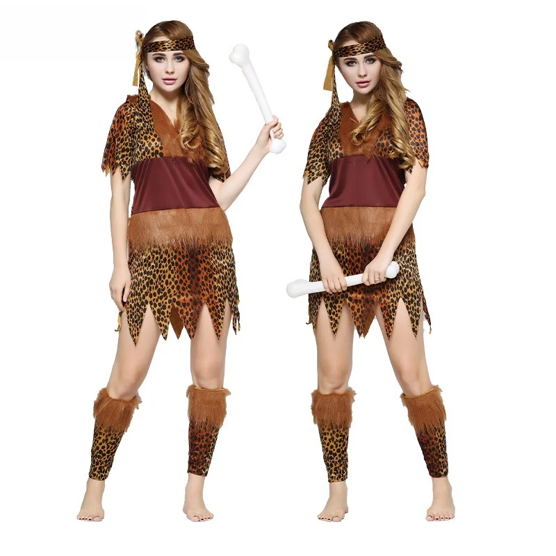 

Adult Women's Wild Man Costume loween Cosplay Masquerade Leopard Print Performance Outfit Chinese Production Winter 2024
