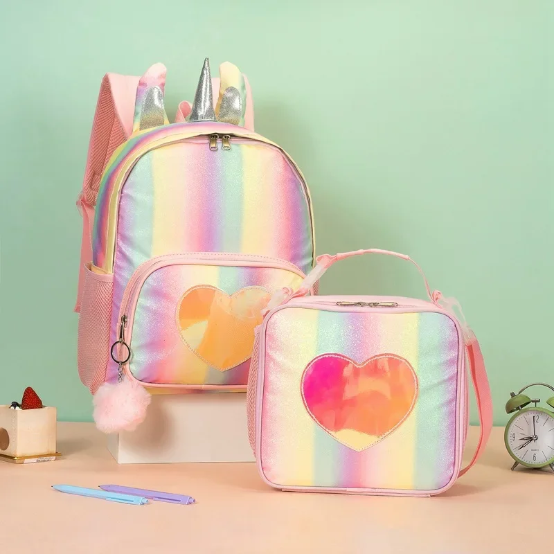 

Girls Boys Unicorn Backpack Lunch Bag Chest Bag Children Laser Picnic Storage Bags Student Schoolbags Shoulders Backpacks Gifts