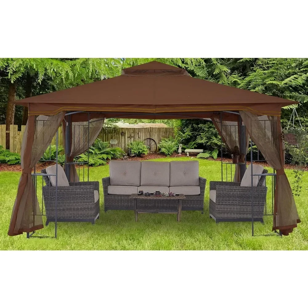 

11x13 Gazebo, Patio Outdoor Gazebos with Netting Screen Walls and Corner Shelf Design, Patio Gazebo