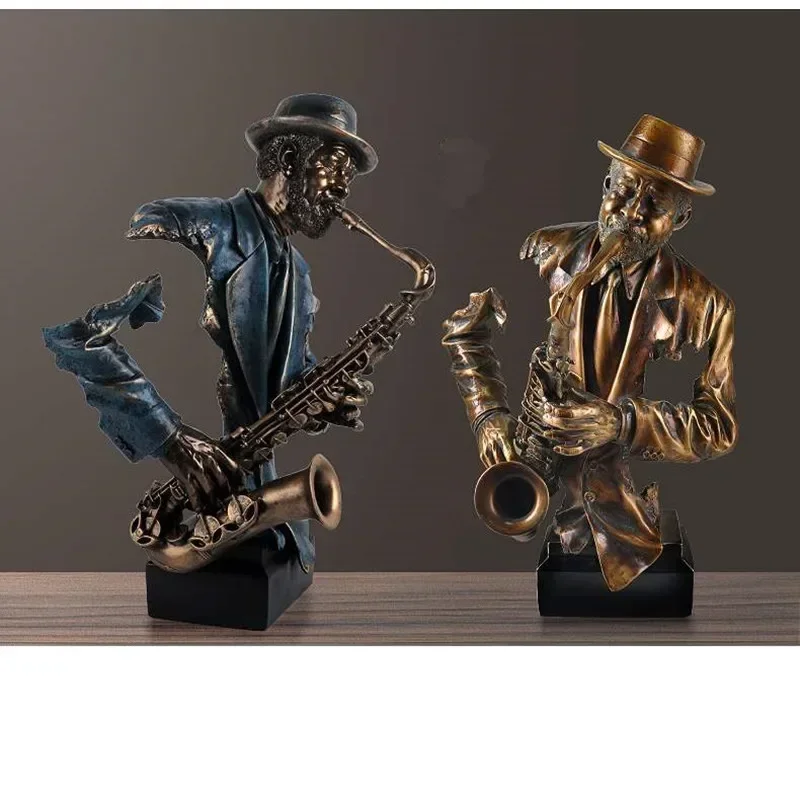 

57cm Modern Creative Music Saxophone Bust Statue Abstract Figure Musician Figurine Resin Retro Aesthetic Art Desktop Home Decor