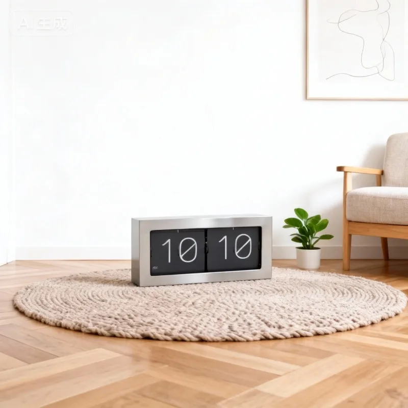 Metal Silver Flip Clock Large Table Clock Luxury Desk Clock Silent Office Interior Desktop Clocks Tabletop Bedroom Living Room