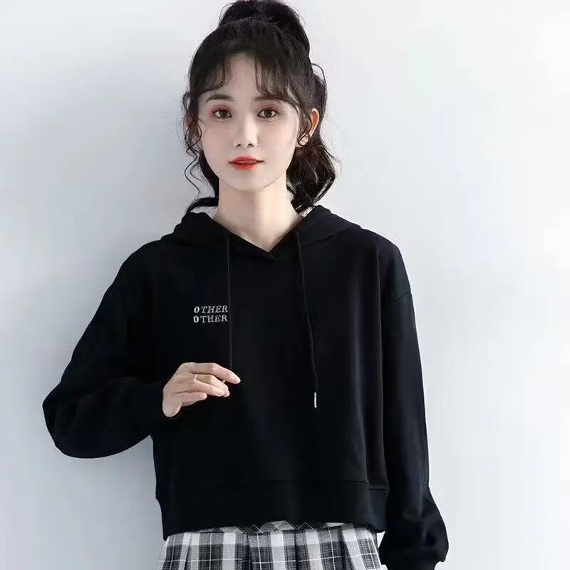 هوديس مقنعين امرأة كبيرة الحجم Y2K Polerones الجرونج عرق تمتد المراهقين الأبعاد التصحيح خياطة التباين الكاكي مترهل Ins