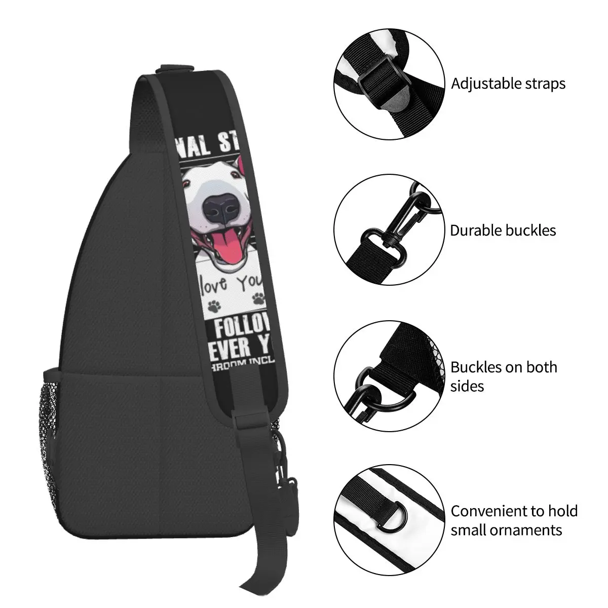 Engraçado Bull Terrier Dos Desenhos Animados Crossbody Sling Sacos Das Mulheres Dos Homens Saco De Peito Cute Dog Shoulder Backpack Mochila para Viagem Caminhadas Ciclismo