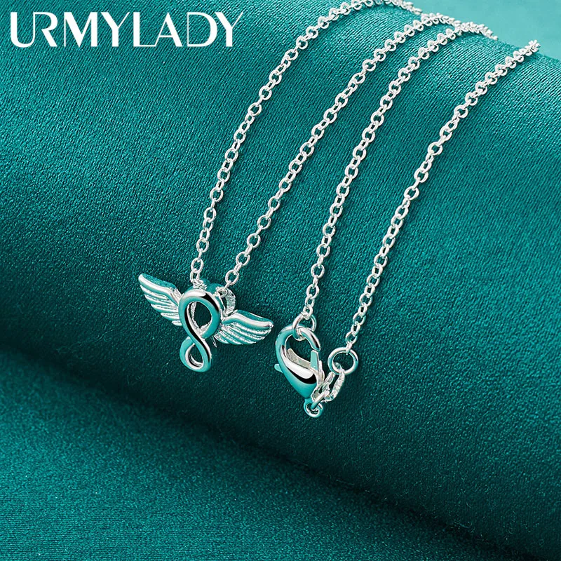 

URMYLADY 925 Sterling Silver Lucky Angel Wings Pendant 16-30 Inch Necklace Chain For Women Wedding Engagement Fashion Jewelry