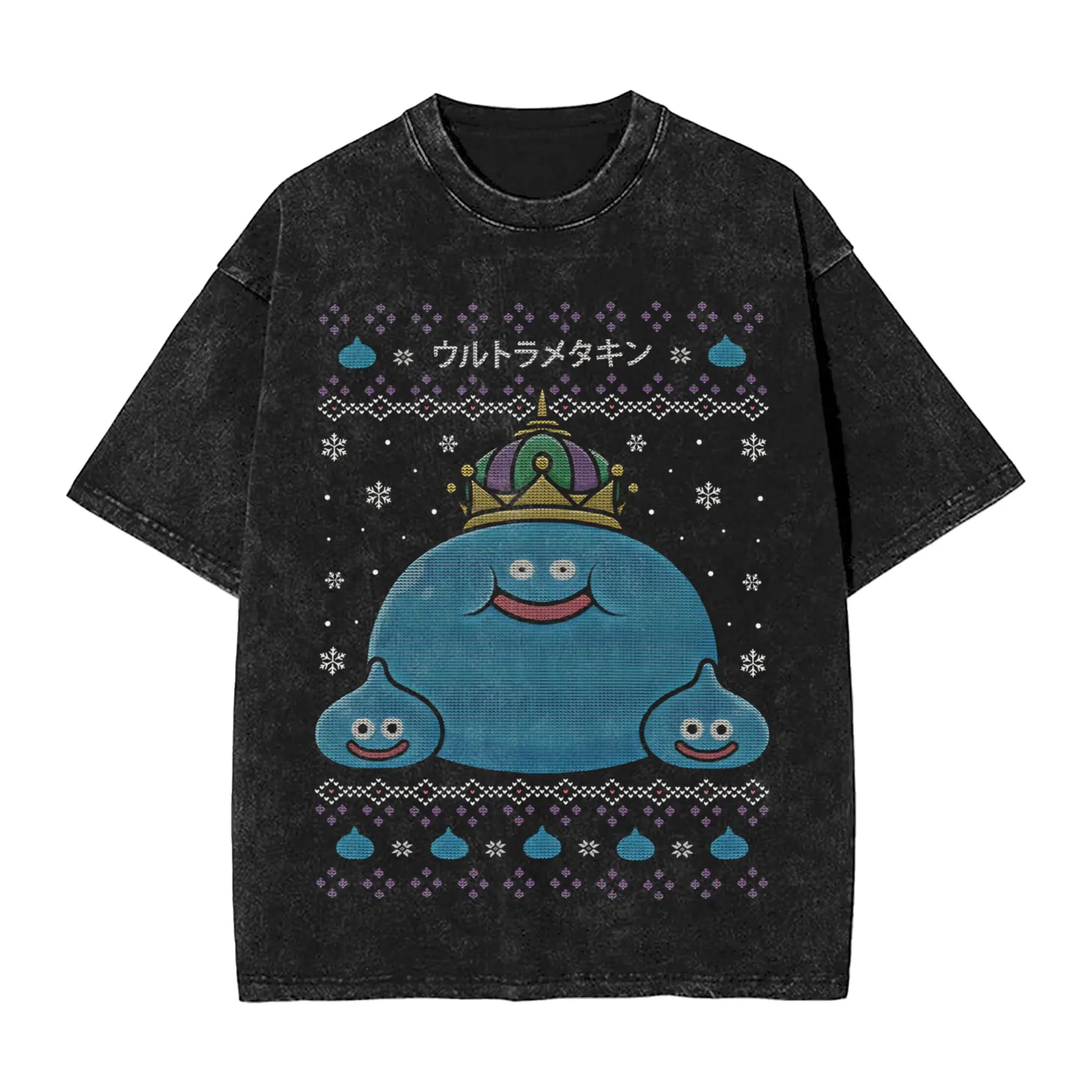 Dragon Quest slime T Shirts Hip Hop Washed Cotton Oversize T-Shirt  Retro Men Women Streetwear Graphic Tee Shirt