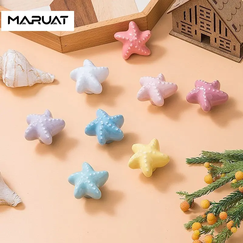 Ceramic Handle Children's Room Cabinet Door Handle Drawer Coloured Starfish Shell Home Small Handle Furniture  Cabinet Handles