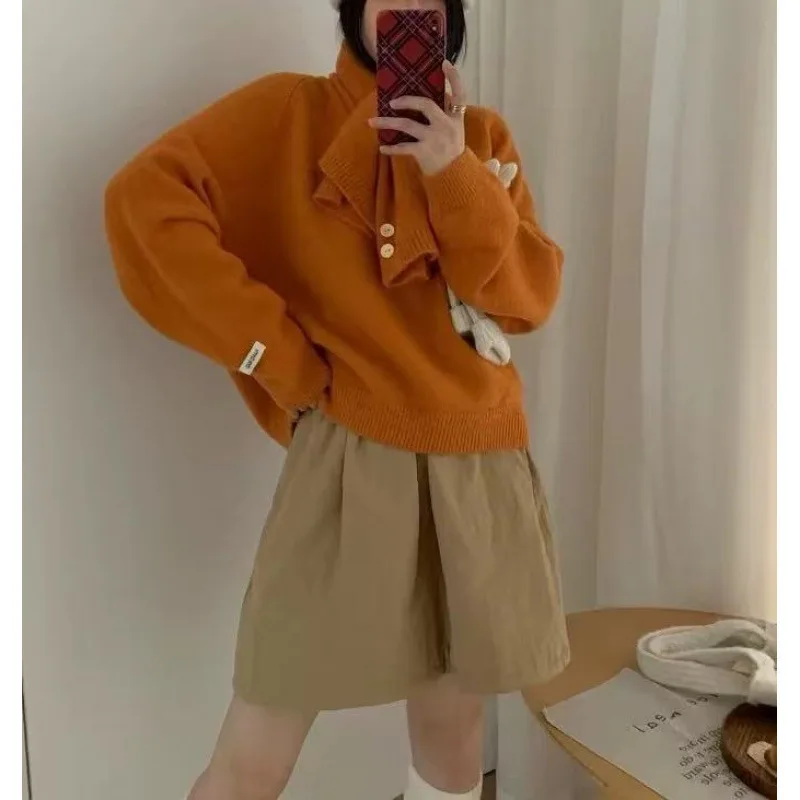

Korean Laid-back Style Sweater 2025 New Winter Fashion Scarf Collar knitted Sweater Top