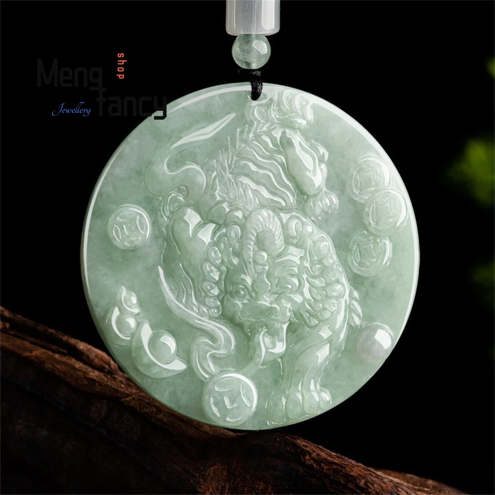 

Natural Burmese A-goods Jadeite Jade Pendant With Wealth-Absorbing Pixiu Exquisite Retro Mascots Best Selling Fashion Jewelry