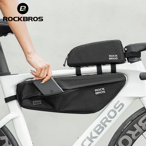Bolsa de bicicleta ROCKBROS, bolsa de cuadro frontal de tubo superior, gran capacidad, impermeable, alforja triangular de carretera MTB, bolsas de ciclismo resistentes a la suciedad