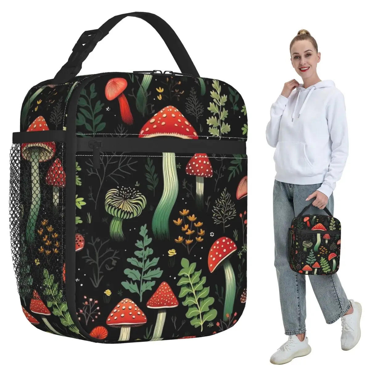 

Plant Mushroom Pattern Insulated Lunch Bag for Kids School Cooler Thermal Food Box Tote Leakproof Lunch Boxes Container