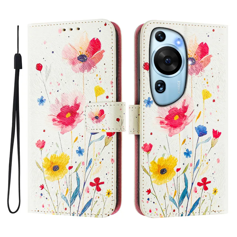 P60 Leather Phone Case For Huawei P60 ART P50 Pro P40 P30 P20 Lite Flip Cover Wallet Magnetic Painted Cases Cat Flower Bear 2025 - Image 6