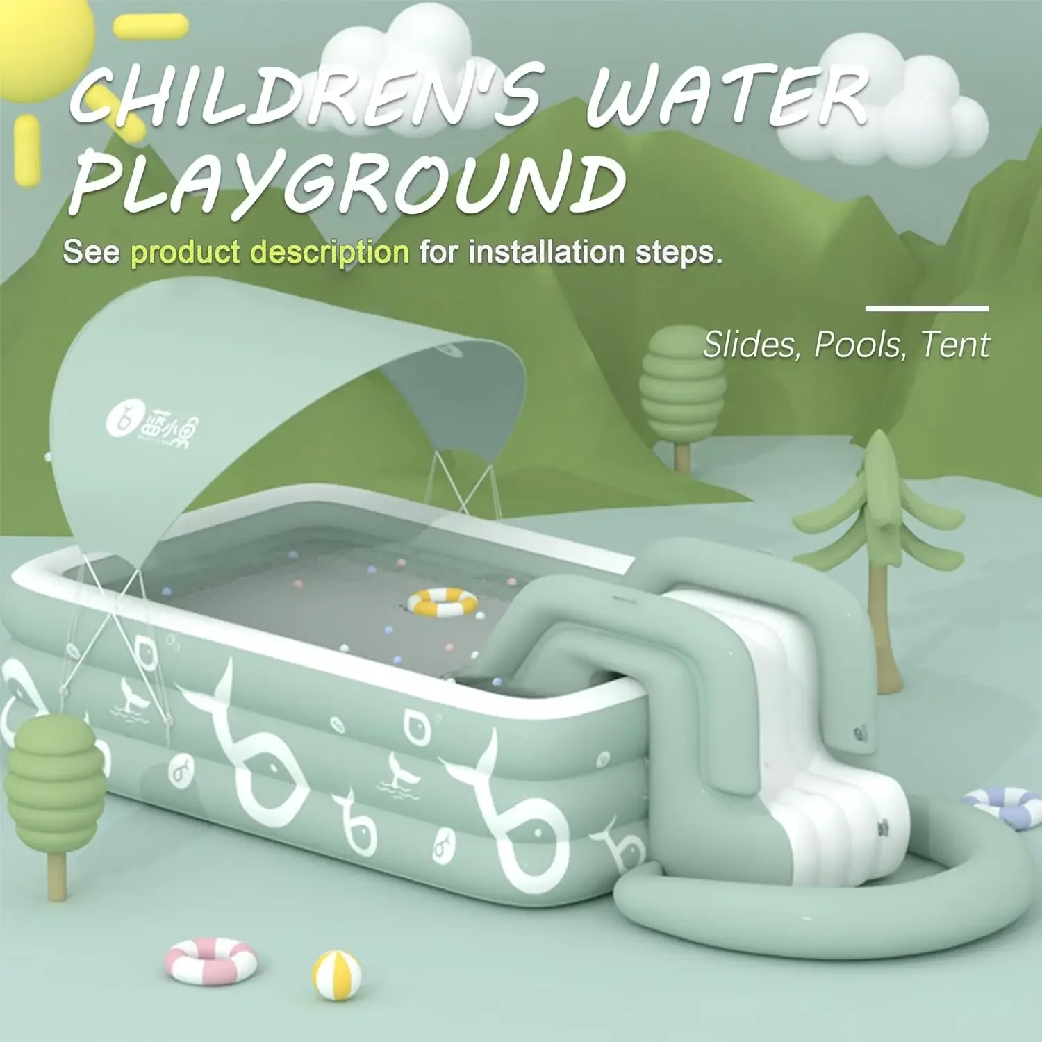 Large Inflatable Pool with Canopy & Slide 2