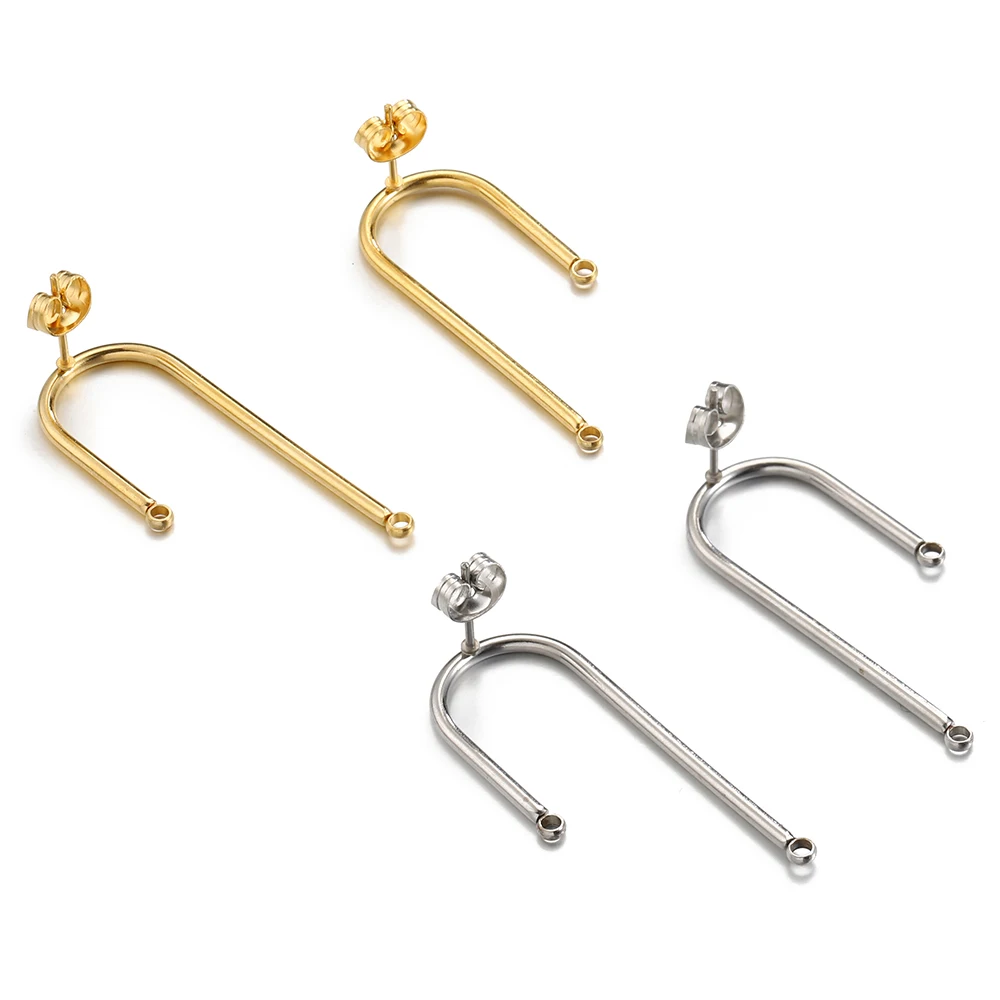 10pcs Stainless Steel Dangling Earring Base Ear Studs Pins with Ear Backs Earplug for Jewelry Making DIY Earrings Components